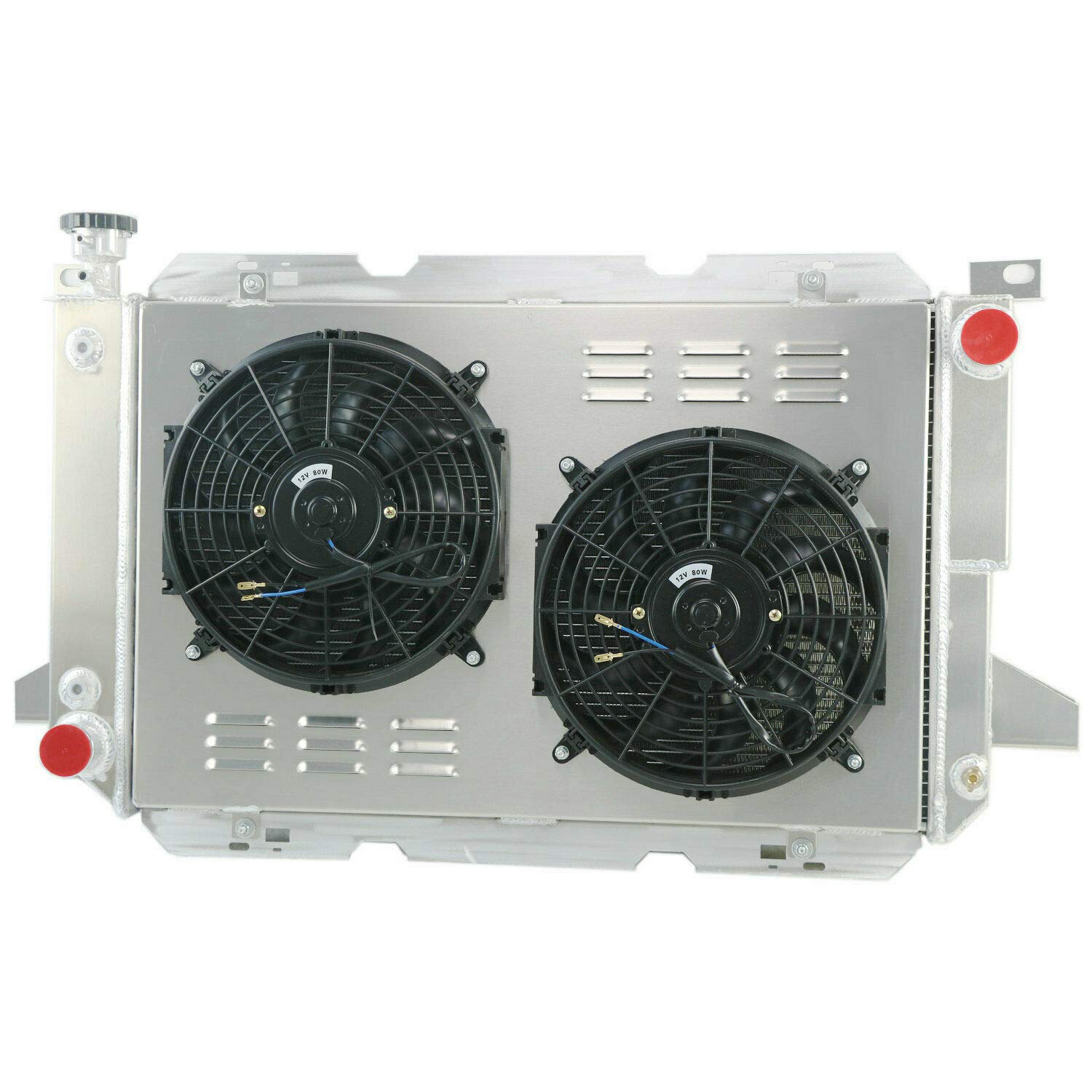 AlloyWorks 4-Row Aluminum Radiator with Fan Shroud & Relay Kit for 1985-1997 Ford F150 F250 F350 Bronco Pickup Trucks - Heavy Duty Cooling Upgrade for Off-Roading, Towing & Hot Weather Driving