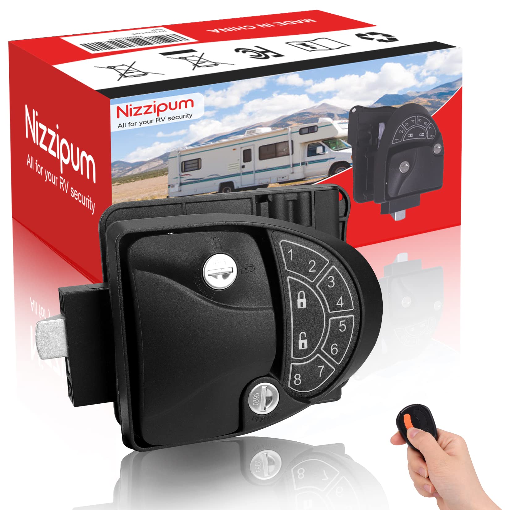 Nizzipum RV Keyless Entry Door Lock - All Metal Waterproof Camper Door Latch with Remote & Keypad (Black) | Easy Installation Video Guide | Perfect for Class A/B/C Motorhomes & Travel Trailers