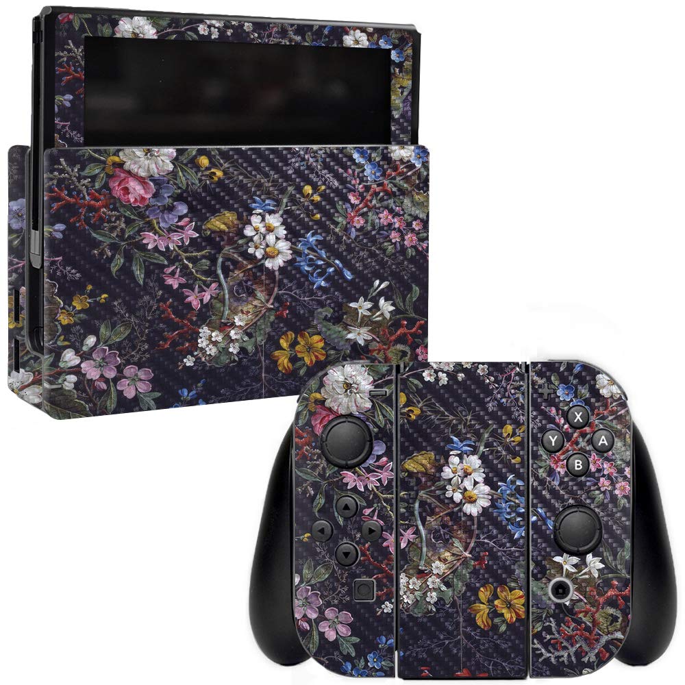 Premium Carbon Fiber Skin for Nintendo Switch - Midnight Blossom Design | Protective & Durable Textured Cover | Easy to Apply & Remove | Made in USA | Perfect for Gaming Protection & Style Enhancement