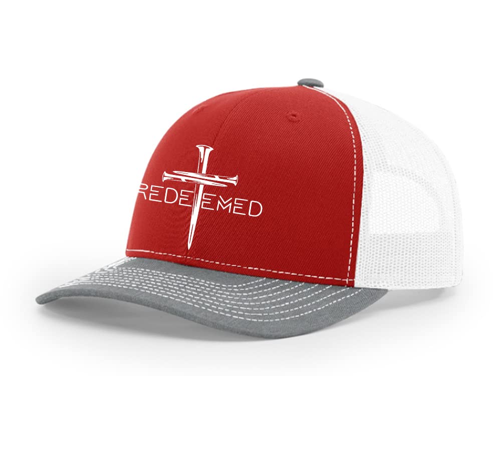 Christian Redeemed Cross Nails Men's Embroidered Mesh Back Trucker Hat - Religious Trucker Cap for Outdoor Activities, Church Events & Casual Wear
