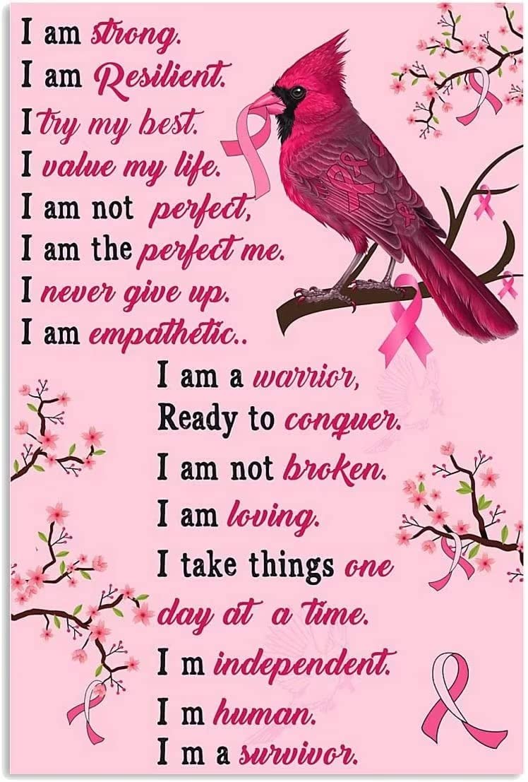 Floral Pink Ribbon Birds Canvas Wall Art - Breast Cancer Awareness Frameless Painting 8x12 Inch (20x30cm) - Perfect for Bedroom, Living Room, Garden & Studio Decor - Inspirational Gift for Survivors & Supporters