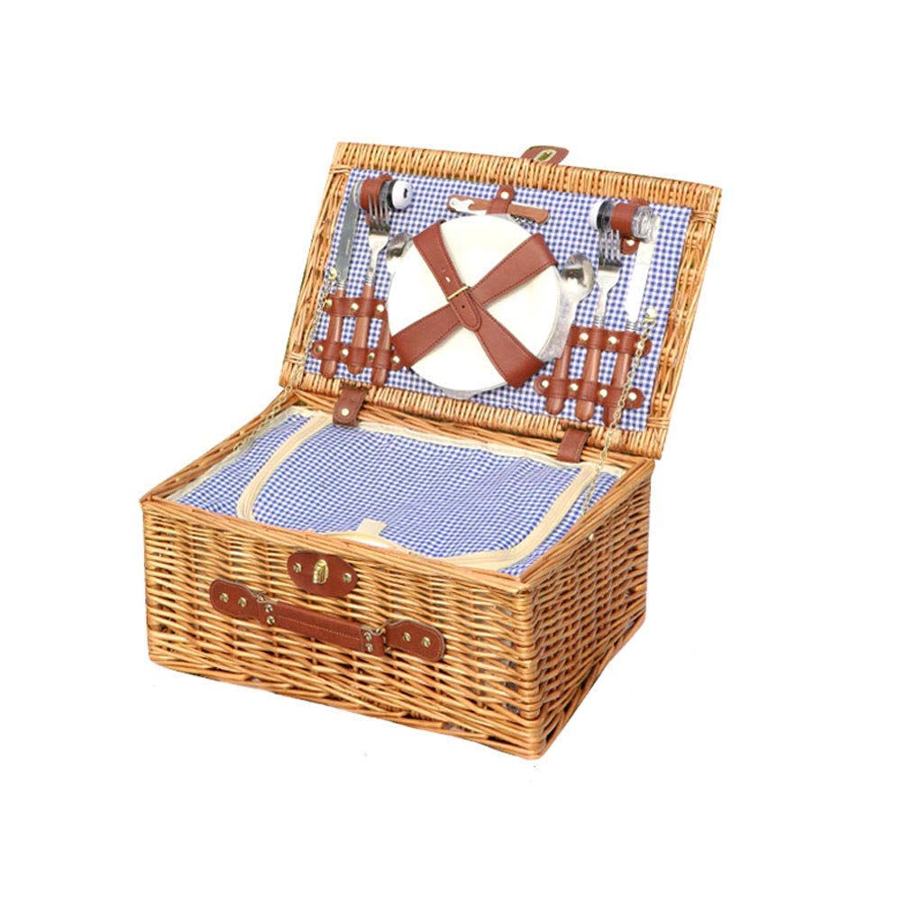 Insulated Cooler Picnic Basket for 2 - Portable Wicker Picnic Hamper Set with Gingham Lining | Durable Outdoor Camping & Beach Picnic Accessories for Couples, Family Outings, Tailgating & BBQs