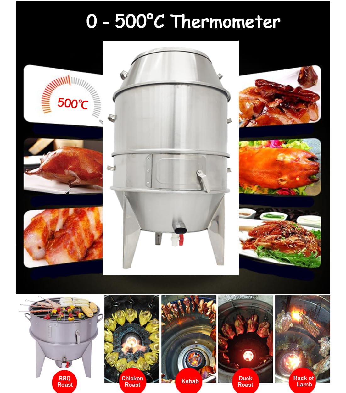 Premium Stainless Steel Roast Duck Oven - Commercial Grade Countertop Rotisserie for Home & Restaurant Use - Perfect for Roasting Duck, Chicken & Meats - Ideal for BBQ, Parties & Catering Events