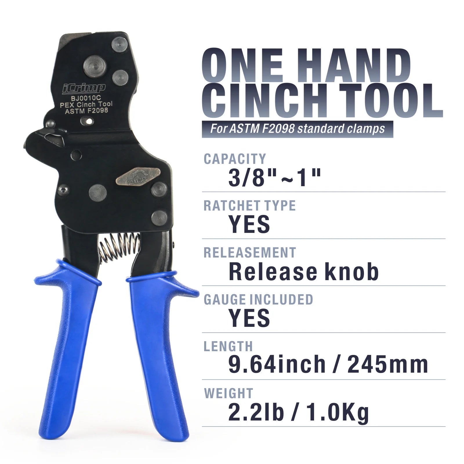 One-Handed Ratchet PEX Clamp Tool for 3/8