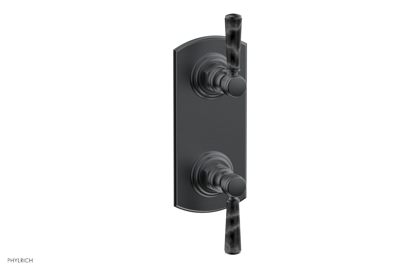 HEX TRADITIONAL / HENRI 1/2 Thermostatic Shower Valve with Volume Control & Diverter - Black Marble Handles (Model 4 155) for Bathroom & Shower Renovation
