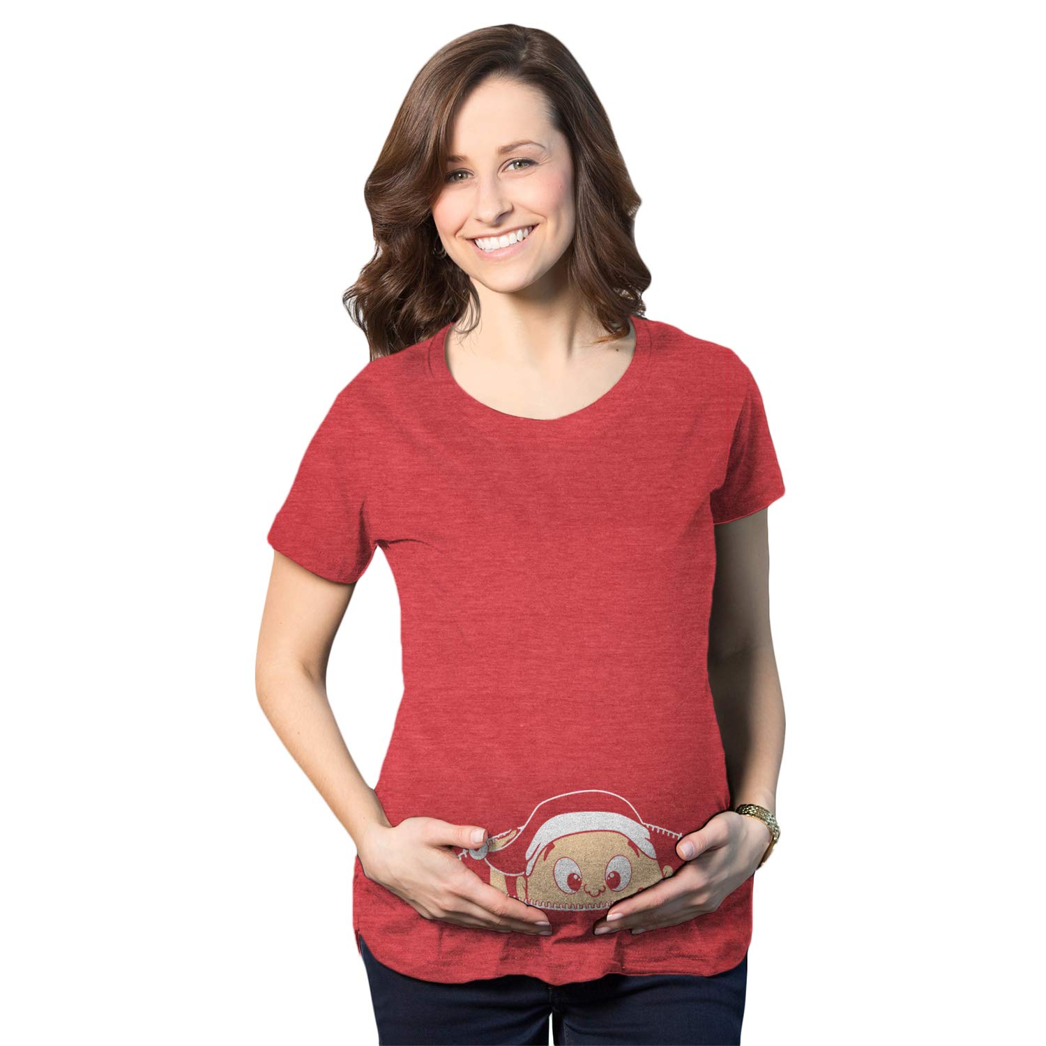 Funny Maternity Christmas T-Shirt with Baby Peeking Elf Design - Cute Pregnancy Announcement Tee for Expecting Moms - Perfect for Holiday Photos, Baby Reveals & Christmas Parties