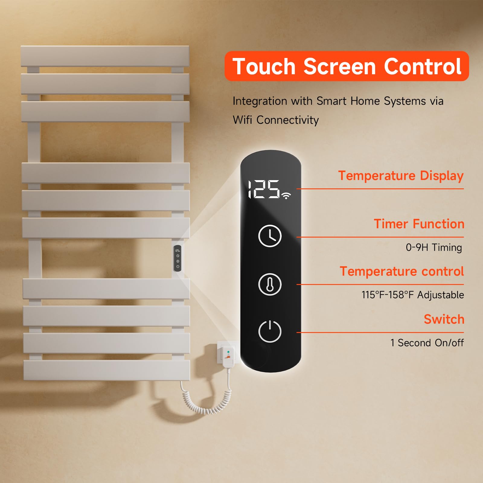 WiFi Electric Towel Warmer - 43 x 22 Inch Heated Towel Rack for Bathroom, 410W Wall Mounted with Timer & LED Indicator, White - Perfect for Spa, Luxury Bathrooms & Cold Mornings
