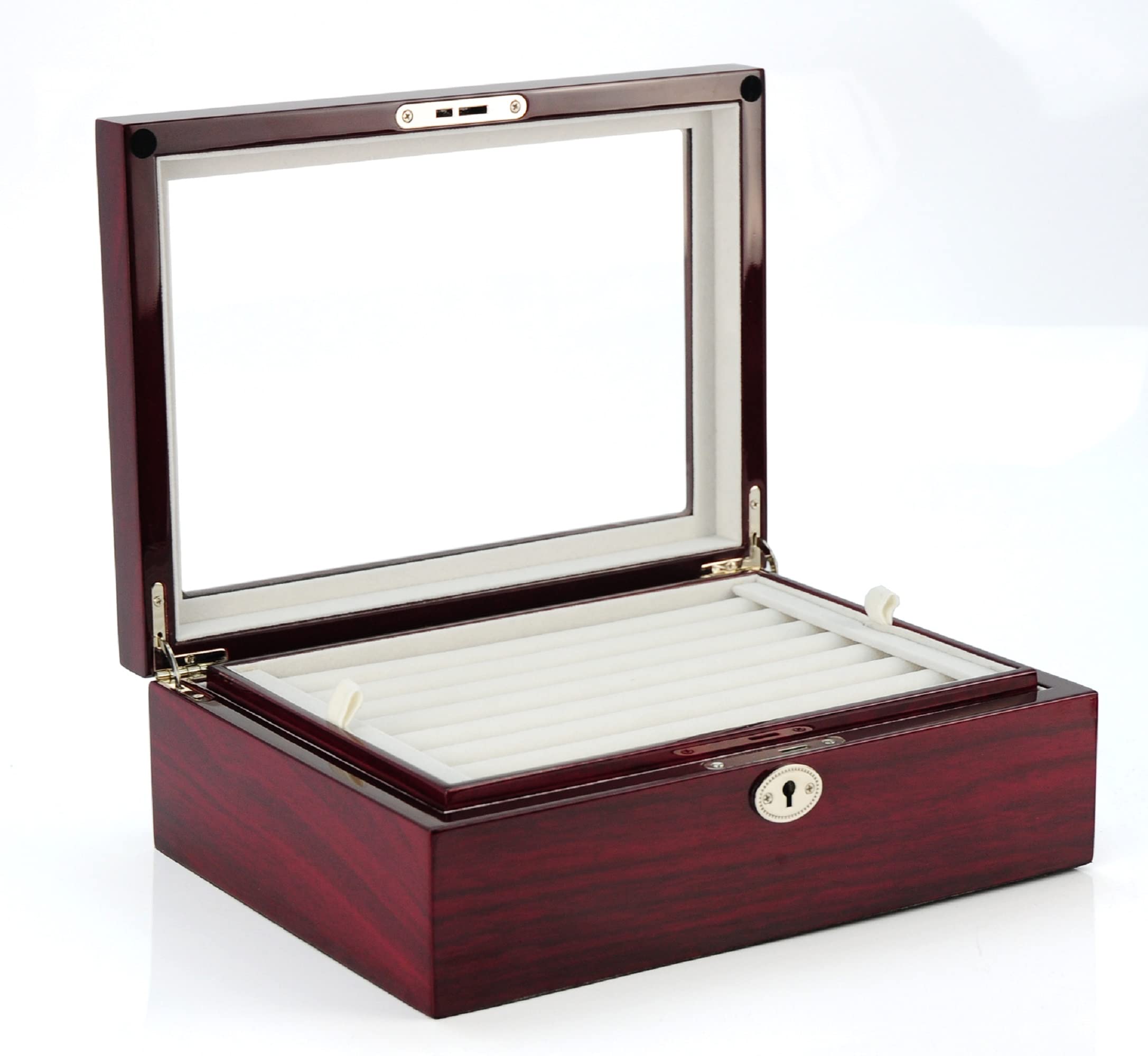 Luxury Mahogany Double-Decker Jewelry Cufflinks Collector's Storage Box - Elegant Presentation Case for Men's Accessories | Perfect Gift for Weddings, Anniversaries & Formal Events