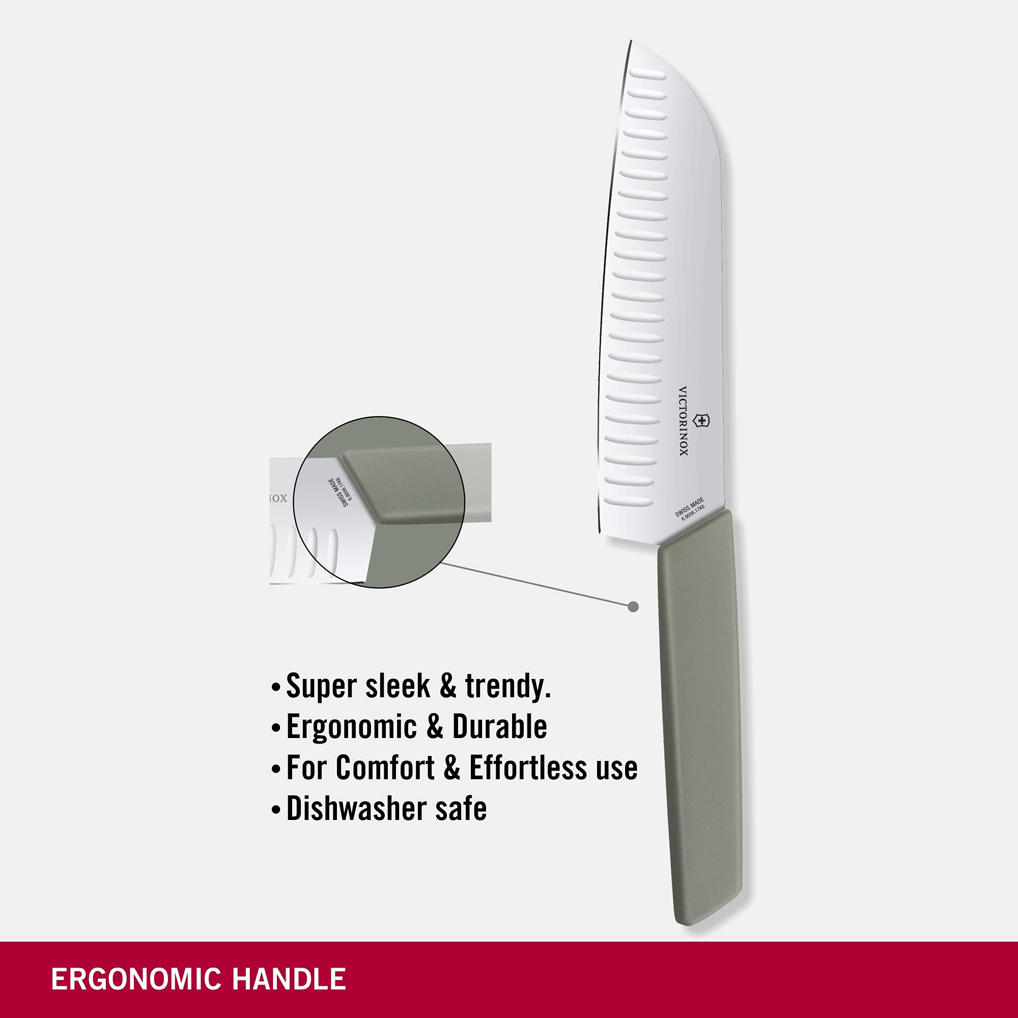 Victorinox Swiss Modern Santoku Knife 7 Inch - Ultra Sharp Kitchen Knife for Dicing, Slicing & Mincing - Premium Stainless Steel Chef Knife with Olive Wood Handle - Perfect for Home Cooking, Meal Prep & Professional Kitchens