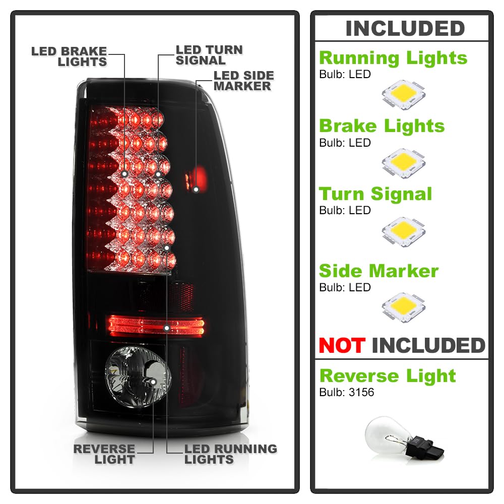 ACANII Smoked LED Tail Lights for 2003-2006 Chevy Silverado 1500 - Black Brake Lamps Replacement Pair (Driver & Passenger Side) | Enhanced Night Visibility & Style Upgrade for Pickup Trucks