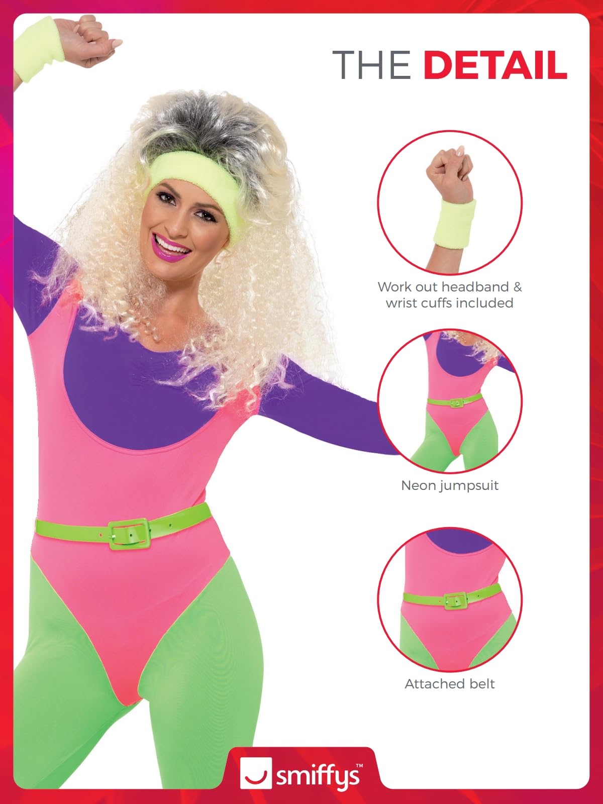 Smiffy's Women's 80's Workout Costume - Retro Aerobics Outfit for Halloween, Theme Parties & Dance Performances
