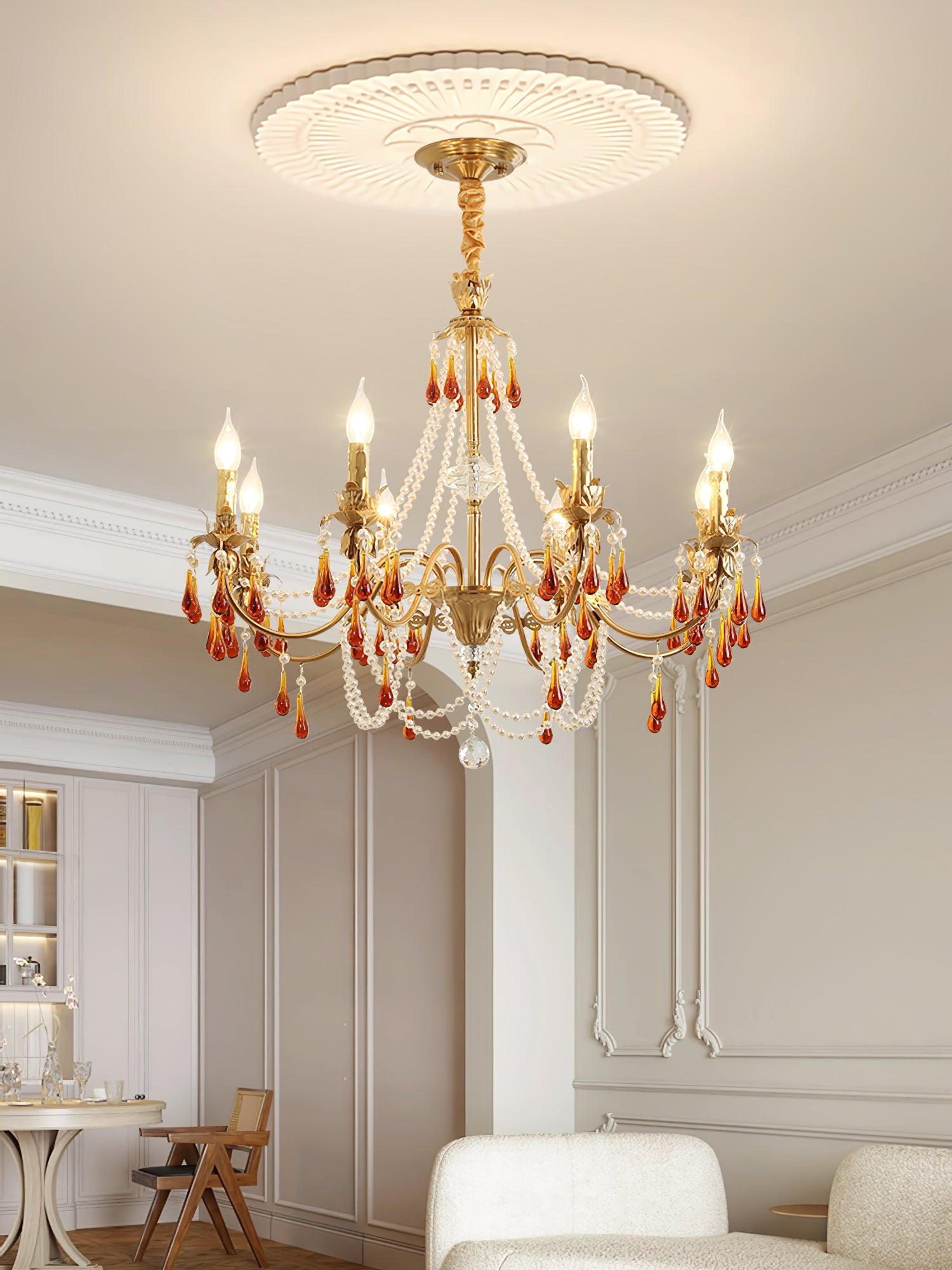 Luxury Aureate Amber Crystal Chandelier - Elegant Ceiling Light Fixture for Dining Room, Living Room & Bedroom Decor