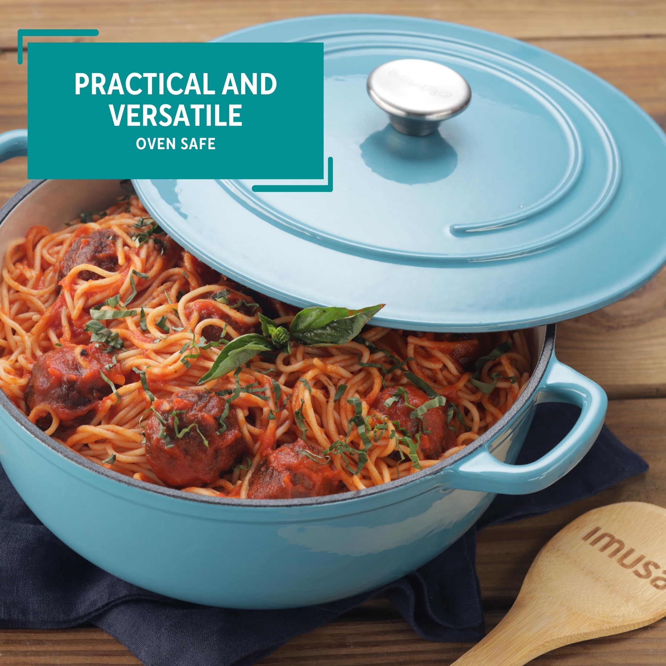 MIRRO 4.8 Quart Enameled Cast Iron Dutch Oven - Teal Blue Color - Perfect for Baking, Braising, Roasting & Slow Cooking Soups, Stews & Bread