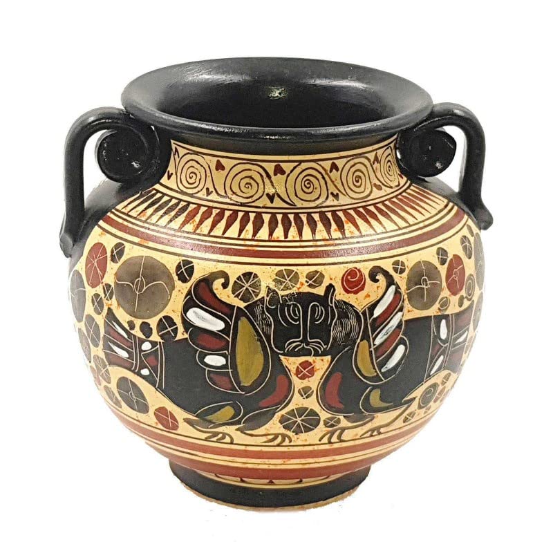 Ancient Greek Krater Vase - 15cm Corinthian Art Pottery, Handcrafted Ceramic Vase for Home Decor, Wedding Gift & Museum Display