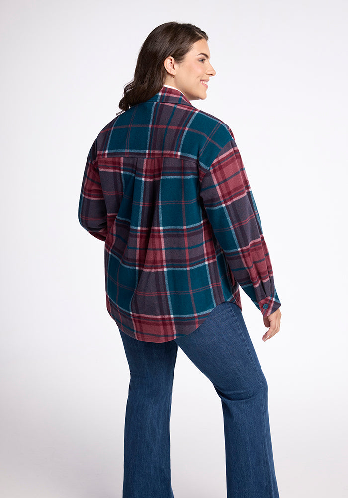 Sawyer Shacket for Women - Teal Plaid Flannel Shirt Jacket | Cozy Fall & Winter Layering Piece for Outdoor Activities