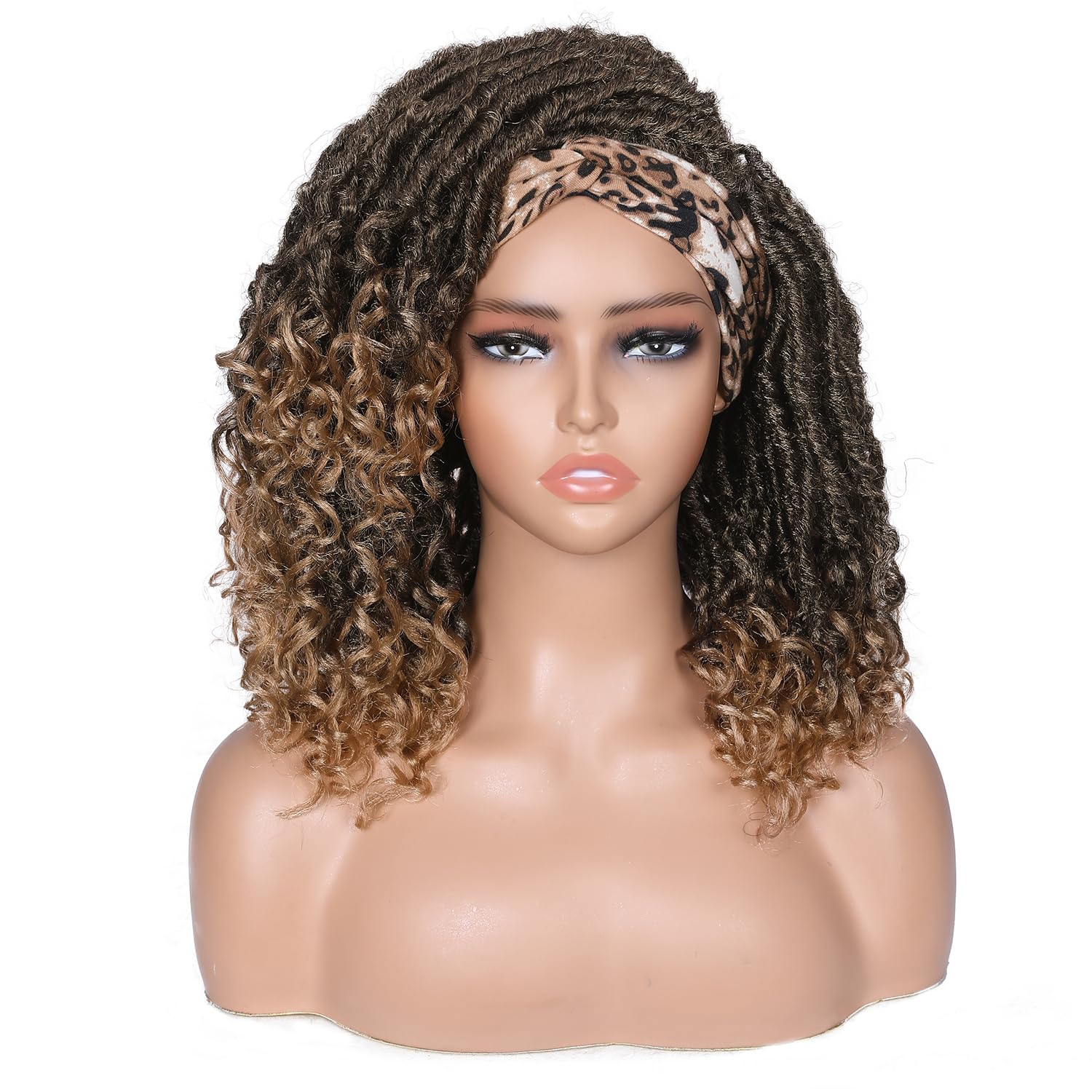 WIGER Short Dreadlock Synthetic Wig - Ombre Blonde Faux Locs for Black Women & Men | Hand-Braided Curly Wigs with Headband | Perfect for Cosplay, Halloween, and Daily Protective Styling