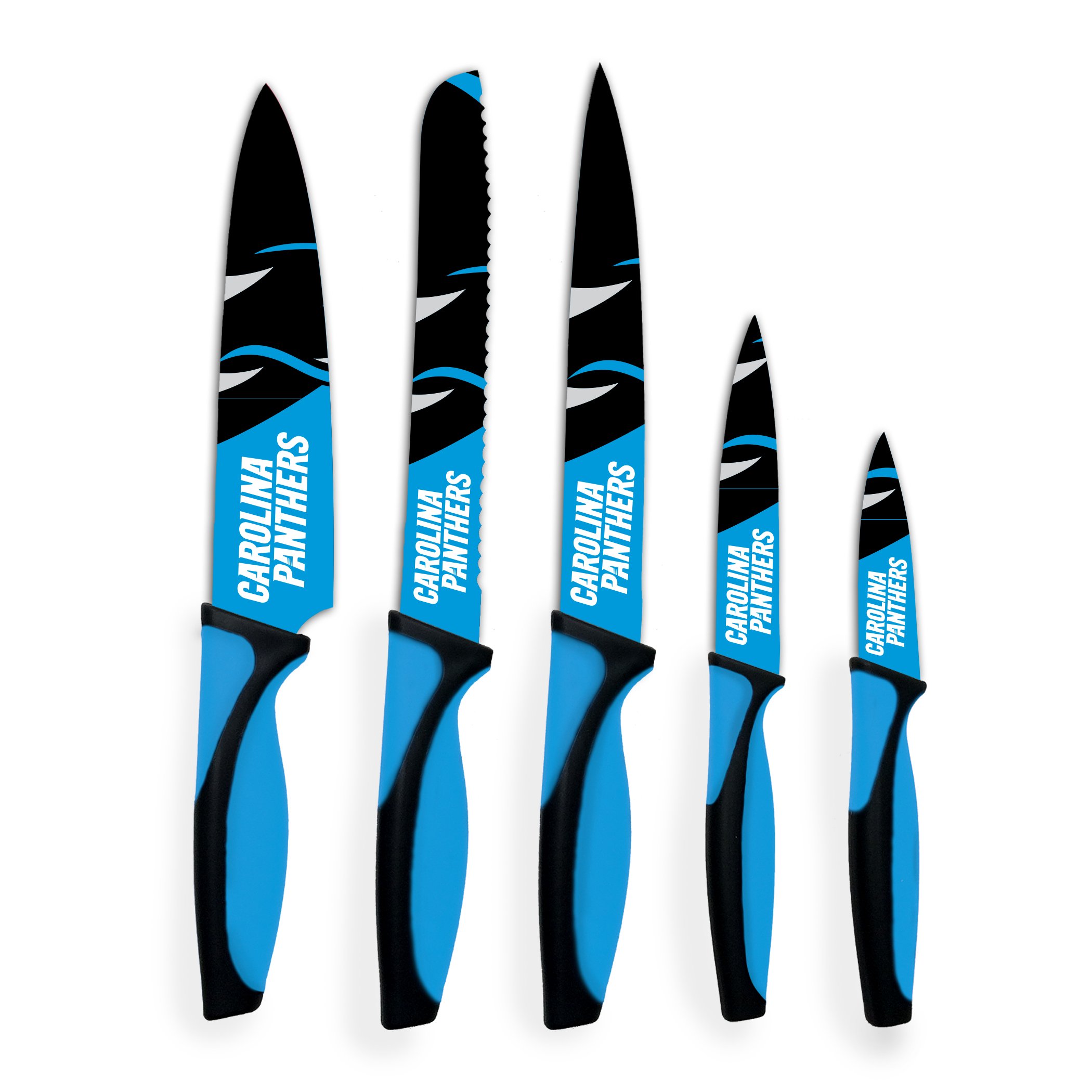 Premium NFL Carolina Panthers Themed Kitchen Knife Set - Stainless Steel Blades with Non-Slip Handles - Perfect for Game Day Cooking, Tailgating & Panthers Fan Gifts