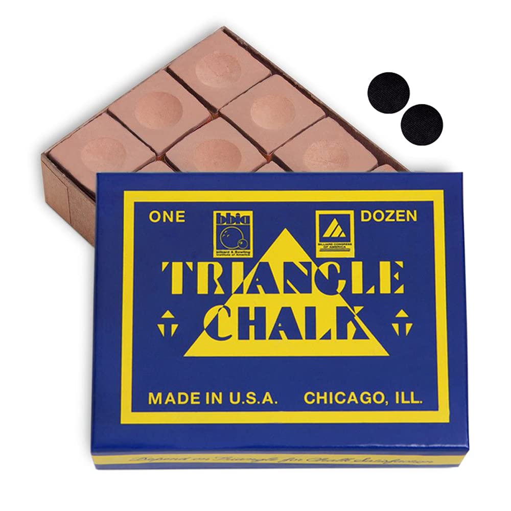 Premium Triangle Billiard Pool Cue Chalk - 1 Dozen (12 Pieces) - High-Quality Made in USA Pool Accessories + 2 Free Billiard Table Spots by Tweeten Fibre Co. - Perfect for Professional Pool Players and Home Game Rooms
