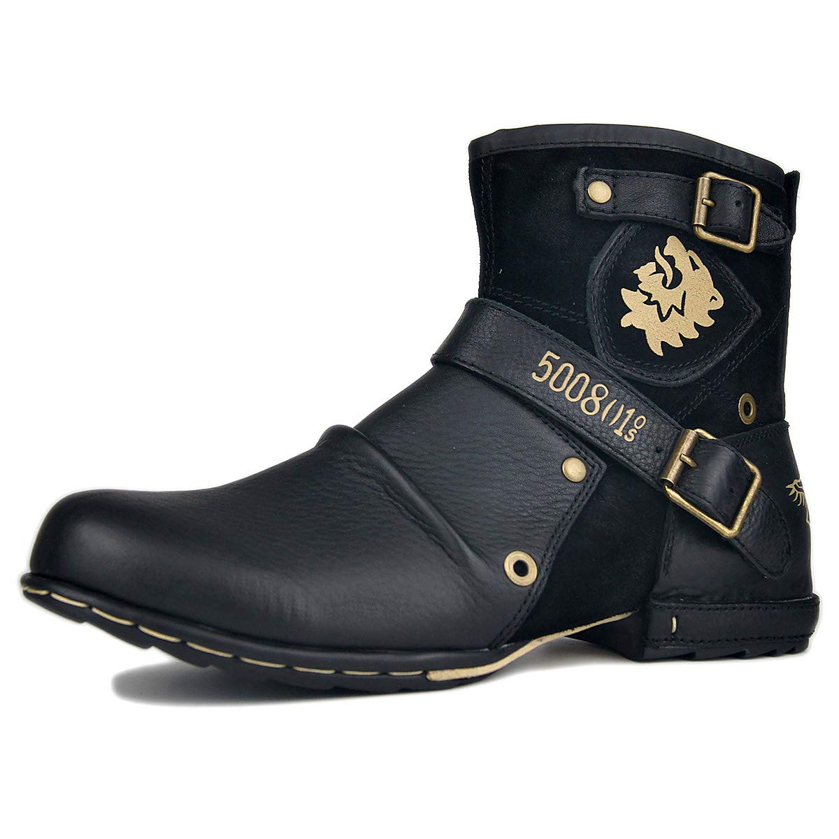 OSSTONE Men's Fashion Leather Chukka Boots - Retro Style Zipper-Up Motorcycle Boots (OS-5008-1-DA1B1) | Casual Shoes for Riding & Everyday Wear