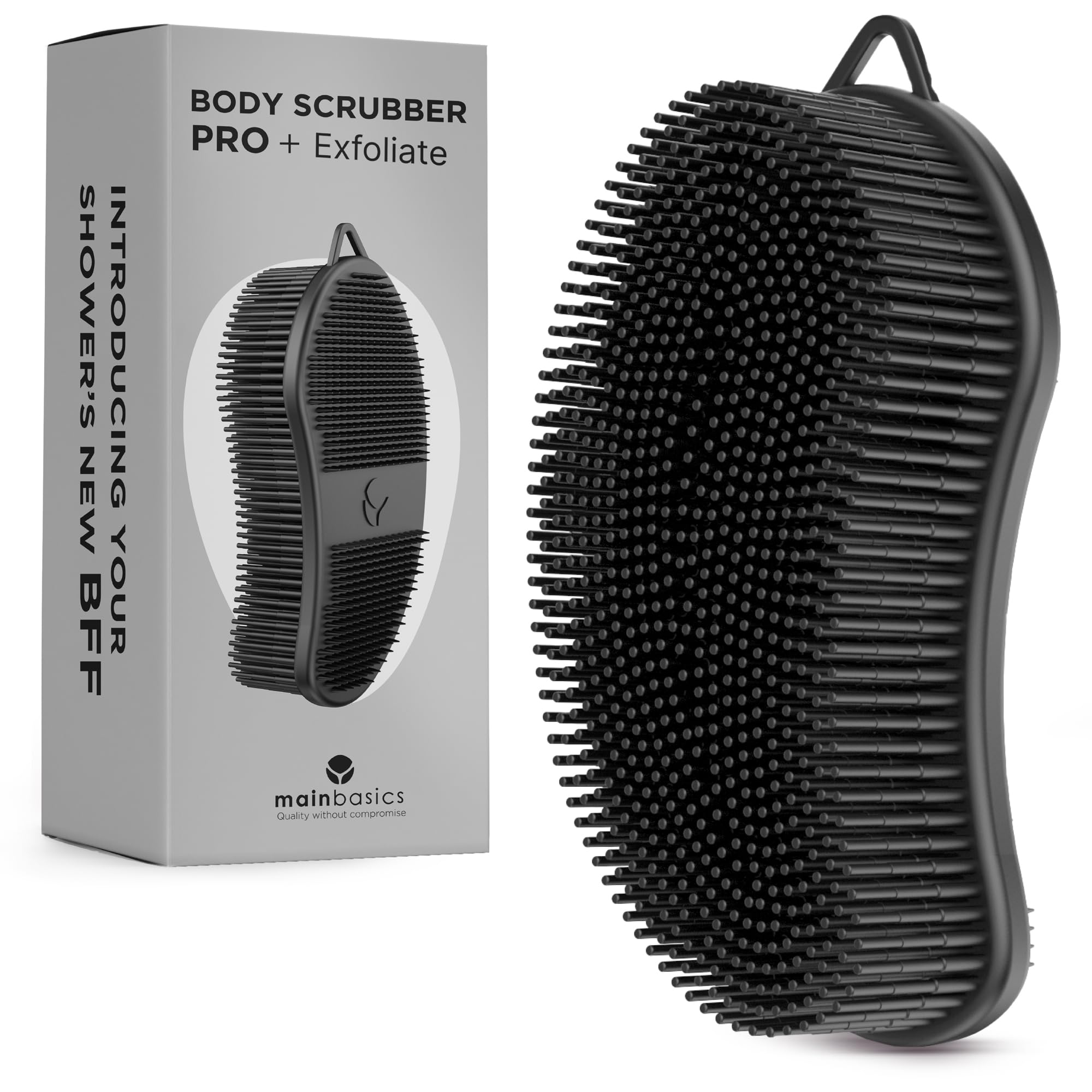 MainBasics 2-in-1 Silicone Body Scrubber & Exfoliator - Gentle Shower Loofah for Smooth Skin - Black | Perfect for Daily Body Care & Exfoliation in Bath or Shower