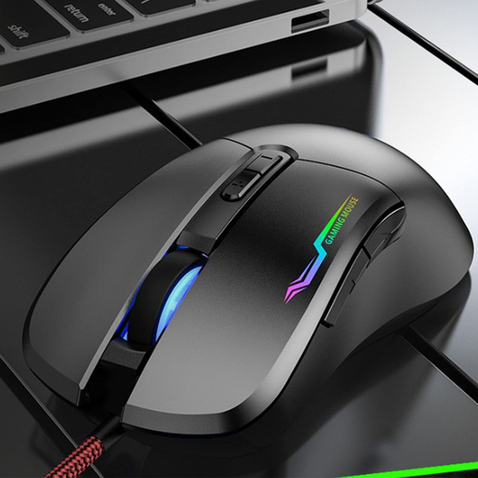 FUXIU Gaming Mouse - USB Optical Computer Mouse with 6 Programmable Buttons, Adjustable DPI, 6-Color Backlit for PC - Perfect for Gaming, Work & Home Office Use
