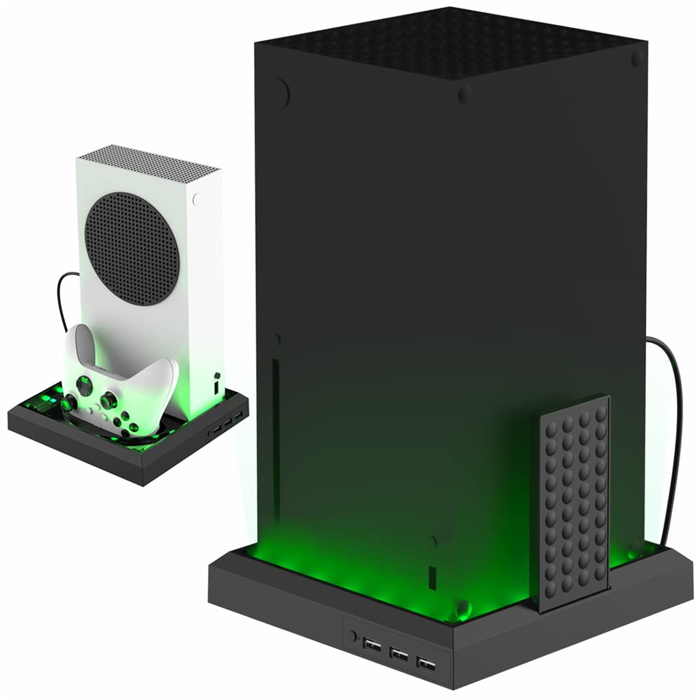 Vertical Stand Cooling Base for Xbox Series X/S Console - Multifunctional RGB Cooling Fan with Charging Dock & Controller Holder - Perfect for Gaming Setup & Accessories Organization
