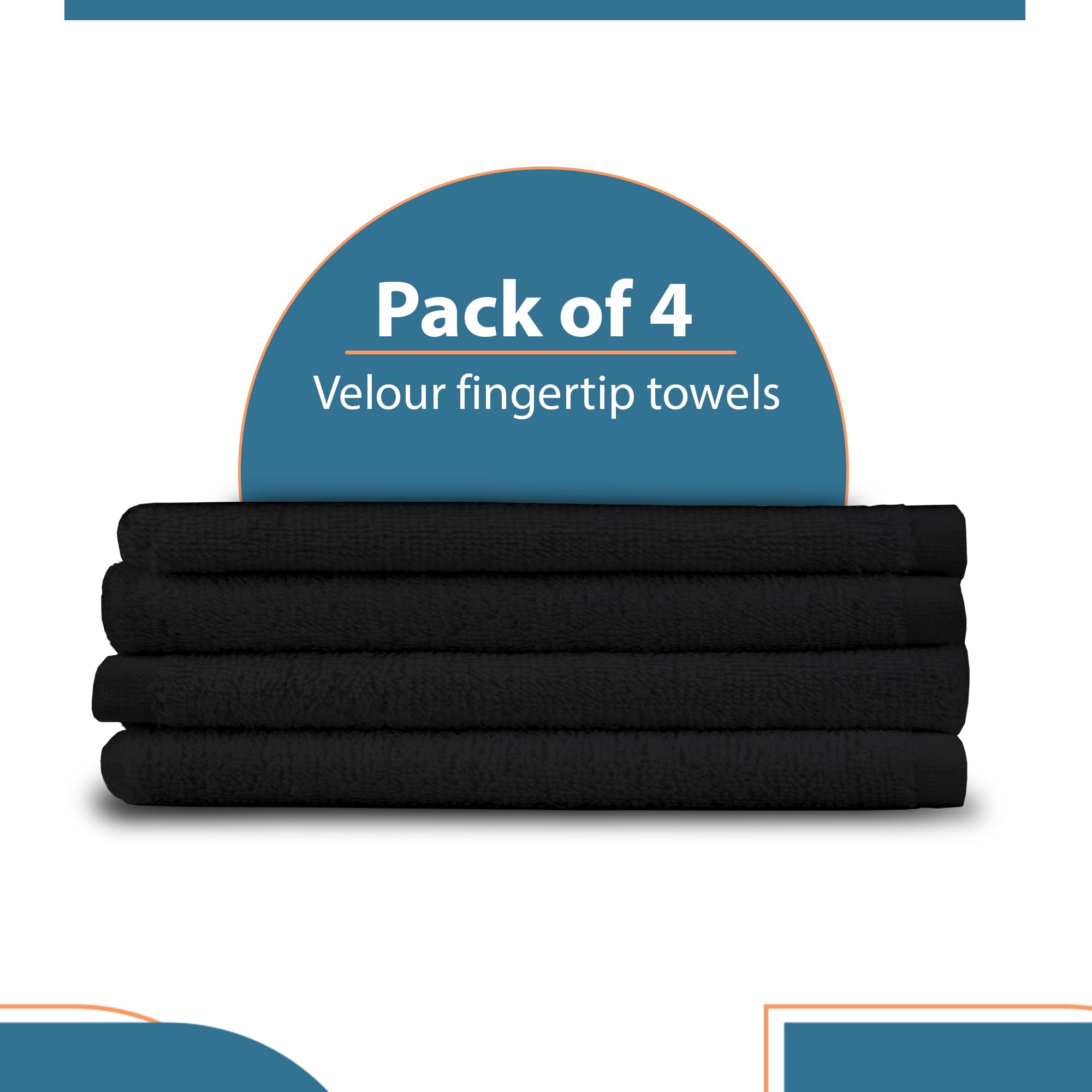 Premium 100% Cotton Terry Velour Fingertip Towels - Set of 4 Soft Absorbent 11x18 Inch Bath Hand Towels with Hemmed Edges - Perfect for Guest Bathrooms, Spa Days & Luxury Home Decor