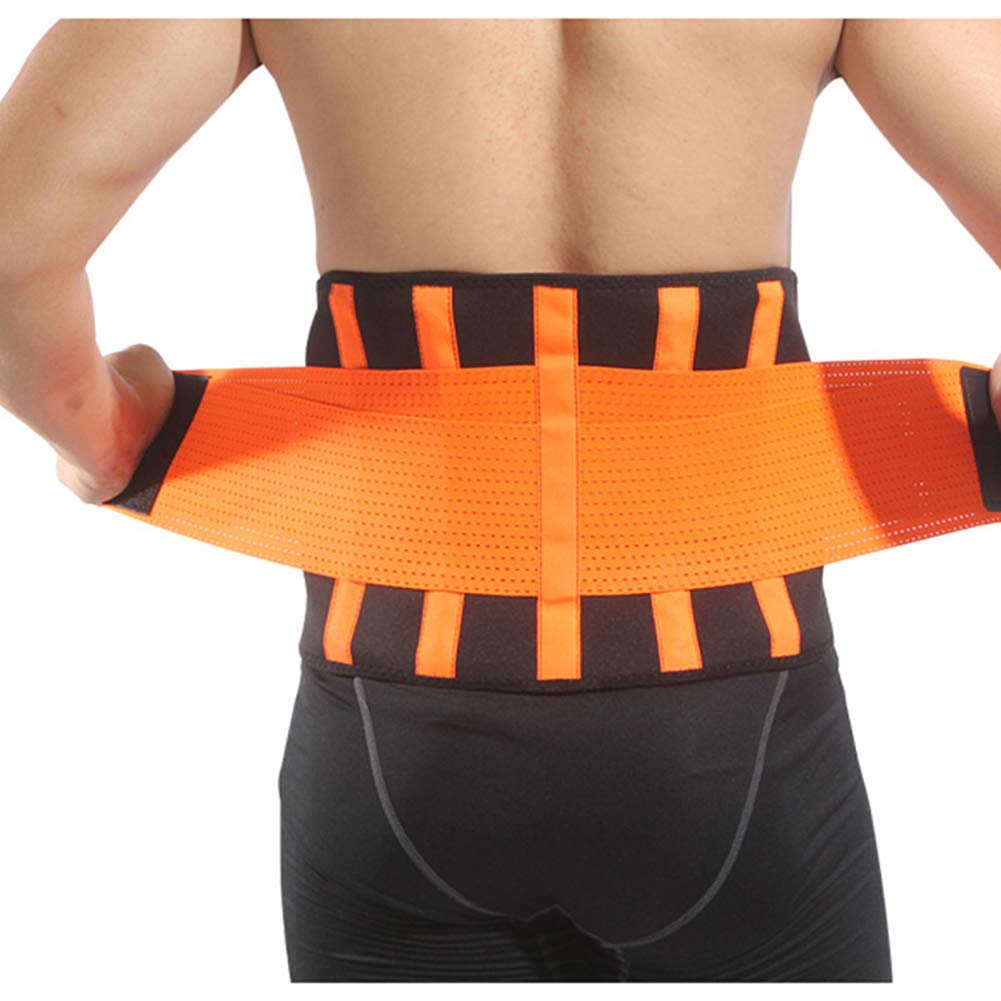 Upgraded Back Brace Lumbar Support Belt - Adjustable Waist Trainer for Lower Back Pain Relief, Posture Corrector & Core Support - Flexible Sport Girdle for Gym, Workouts & Daily Use (Orange)