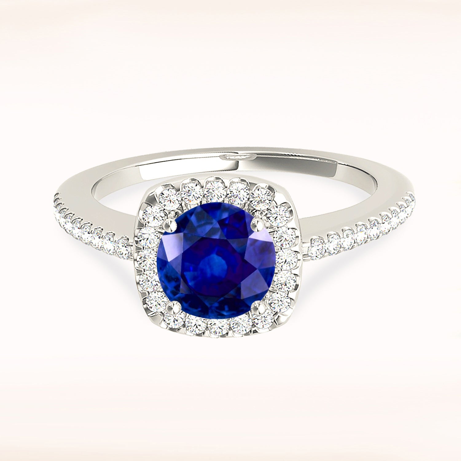 1.45 Carat Genuine Blue Sapphire Halo Ring with Diamond Accents - Perfect for Engagement, Anniversary & Special Occasions