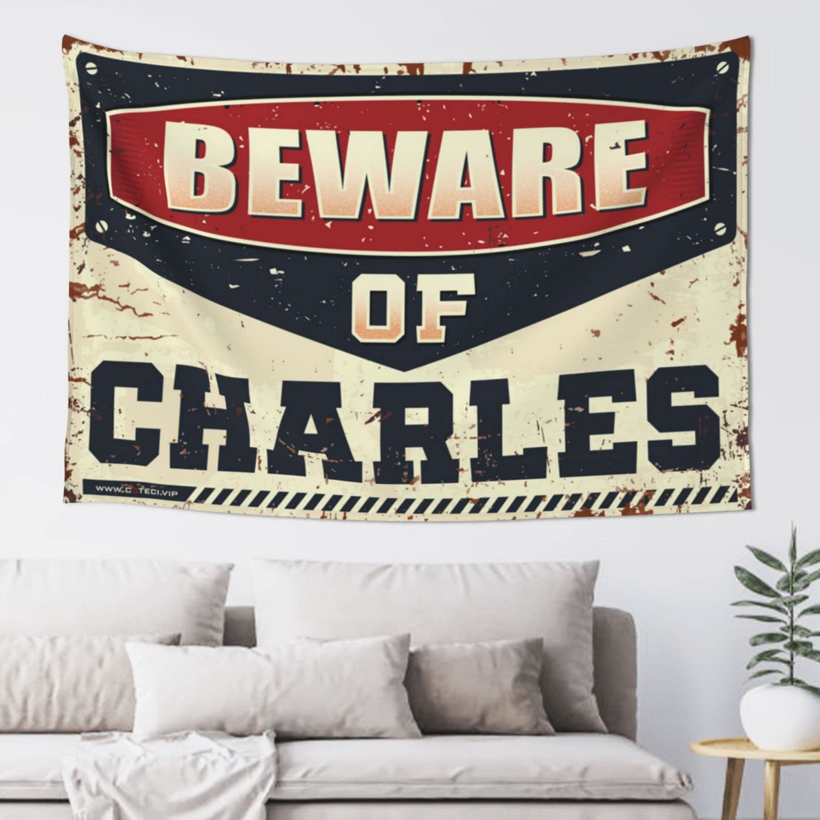 Beware of Charles Kawaii Wall Tapestry - 100x150cm Aesthetic Room Decor for Bedroom, Dorm, Living Room & Home Decoration