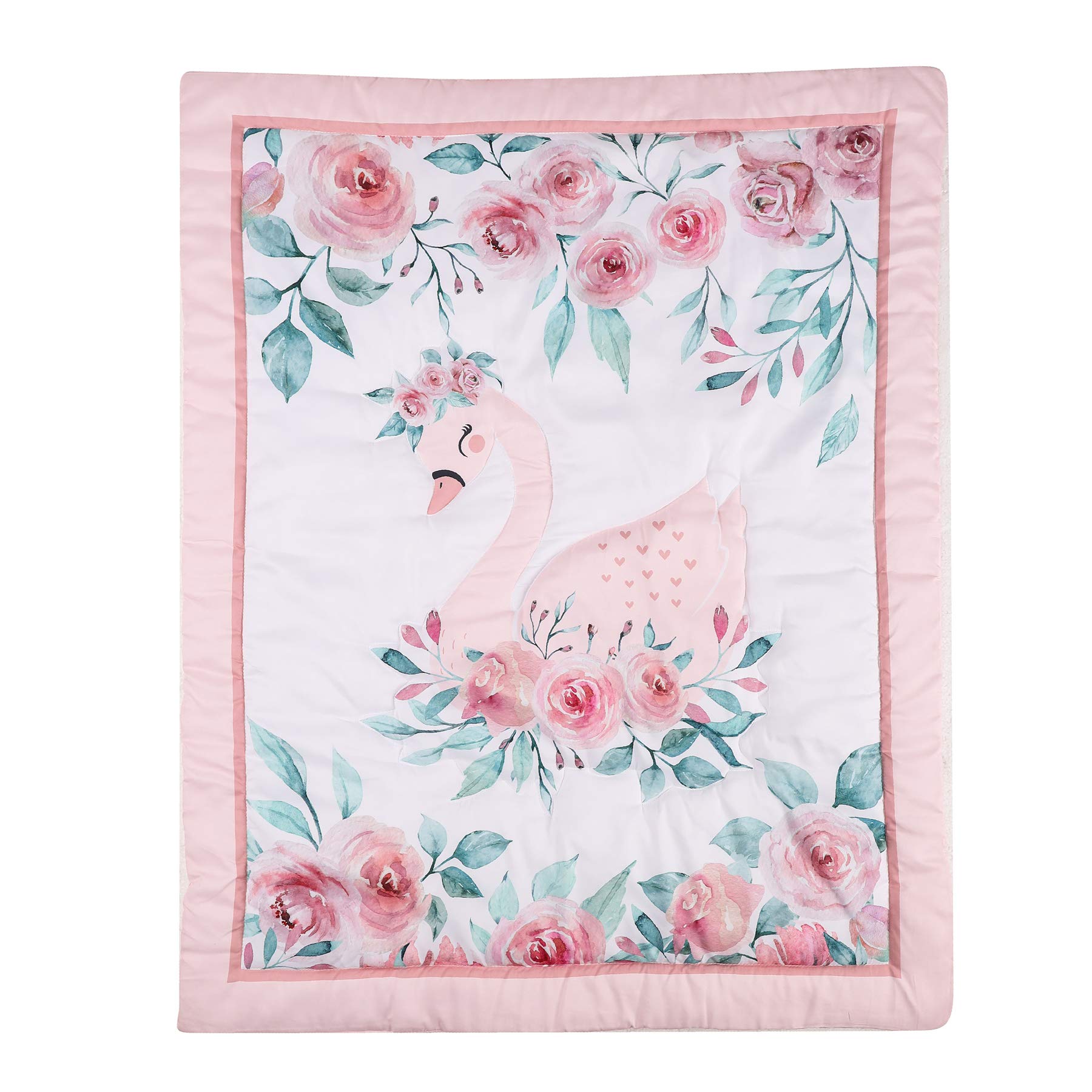 Floral Swan Baby Girl Crib Bedding Set - 6 Piece Nursery Set with Quilt, Fitted Sheets, Skirt & Valances | Soft & Safe for Newborns | Perfect for Nursery Decor, Baby Showers & Gifts