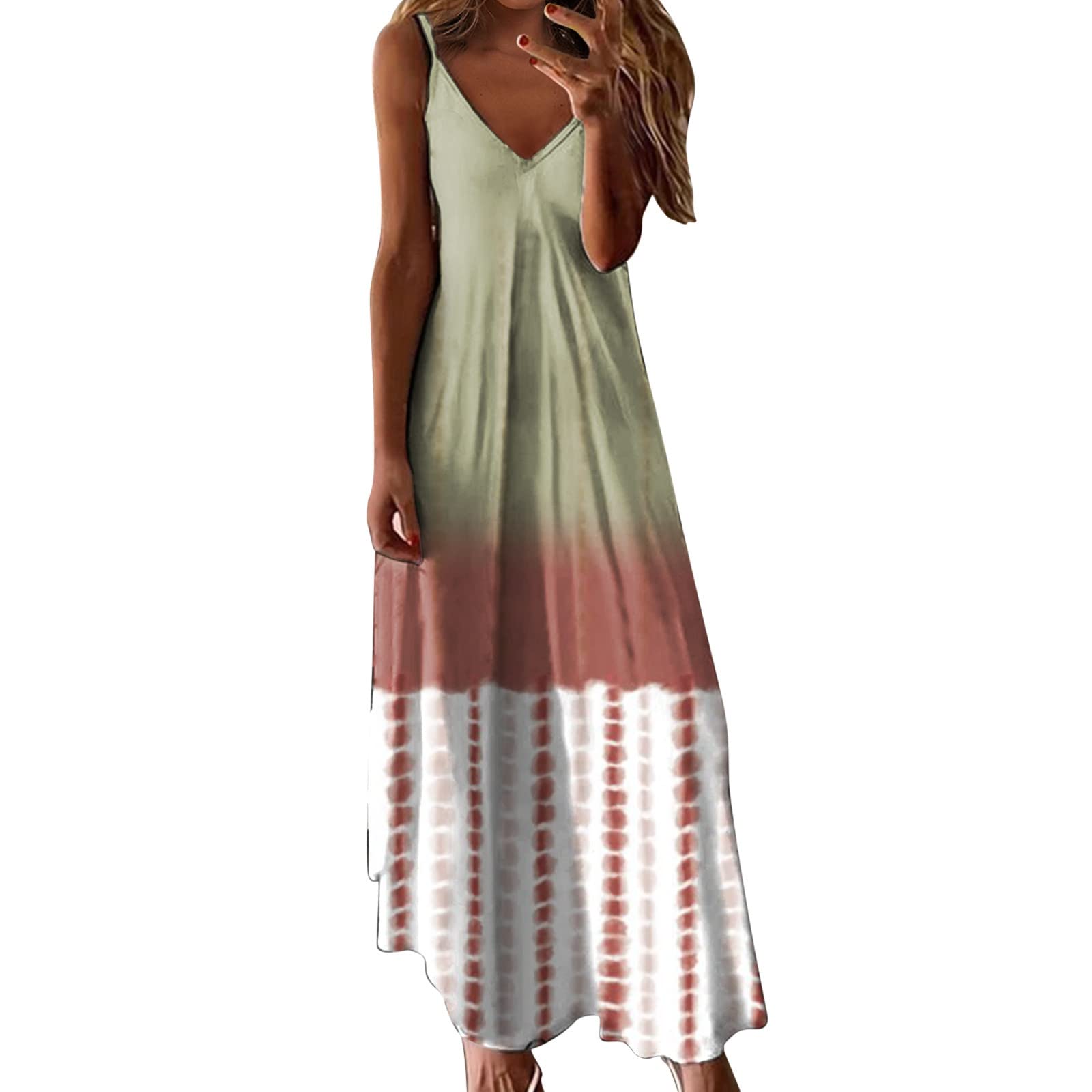 **Smooto Women's Boho Floral Vintage A-Line Dress with Elastic Waist - Spring Summer Casual Sequin Maxi Dress (Green 2, XXL) | Perfect for Beach, Party & Patriotic Events**