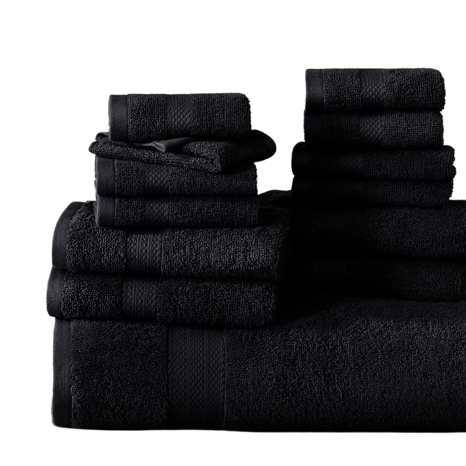 SNOWDROP 24-Piece Bathroom Towel Set - Ultra Soft Microfiber Bath Sheets, Bath Towels, Hand Towels & Wash Cloths for Spa, Gym, Hotel & Home Use - Includes 2 XL Bath Sheets, 4 Bath Towels, 6 Hand Towels, 8 Wash Cloths & 4 Fingertip Towels - Black