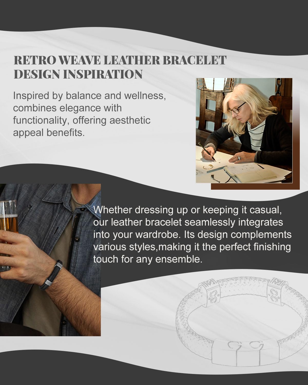 Stylish RainSo Men's Leather Magnetic Bracelet - Retro Woven Adjustable Bangle with Gift Box | Perfect for Casual Wear, Gifts & Everyday Fashion Accessories