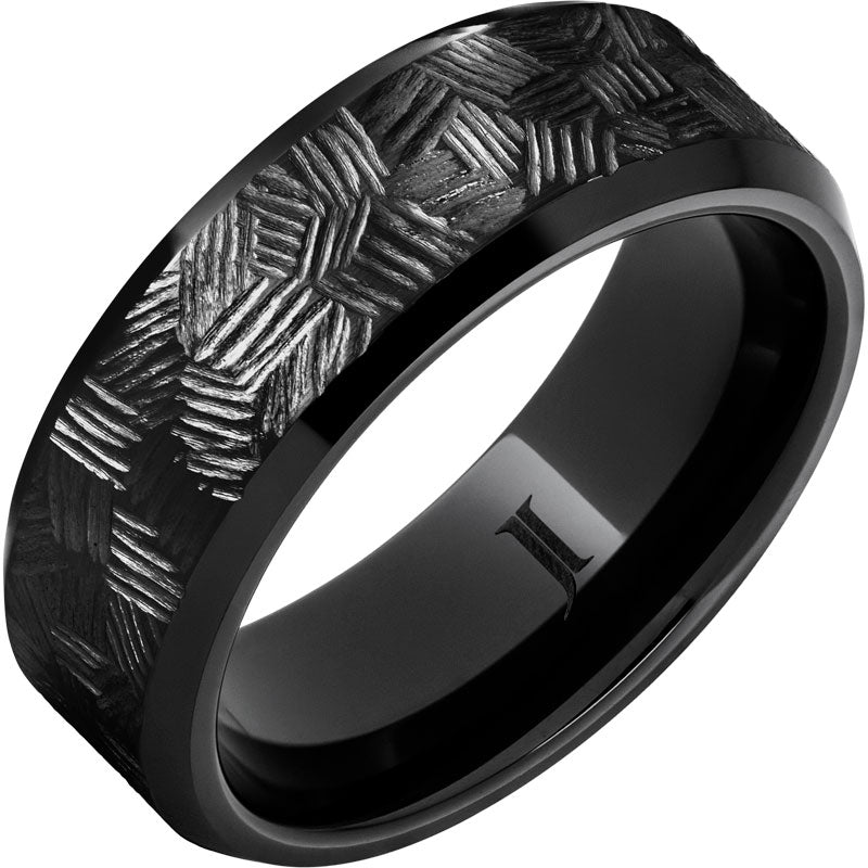 Black Diamond Ceramic™ Hand Engraved Ring for Men - Unique Wedding Band, Anniversary Gift for Him - Perfect for Engagements, Special Occasions & Everyday Wear