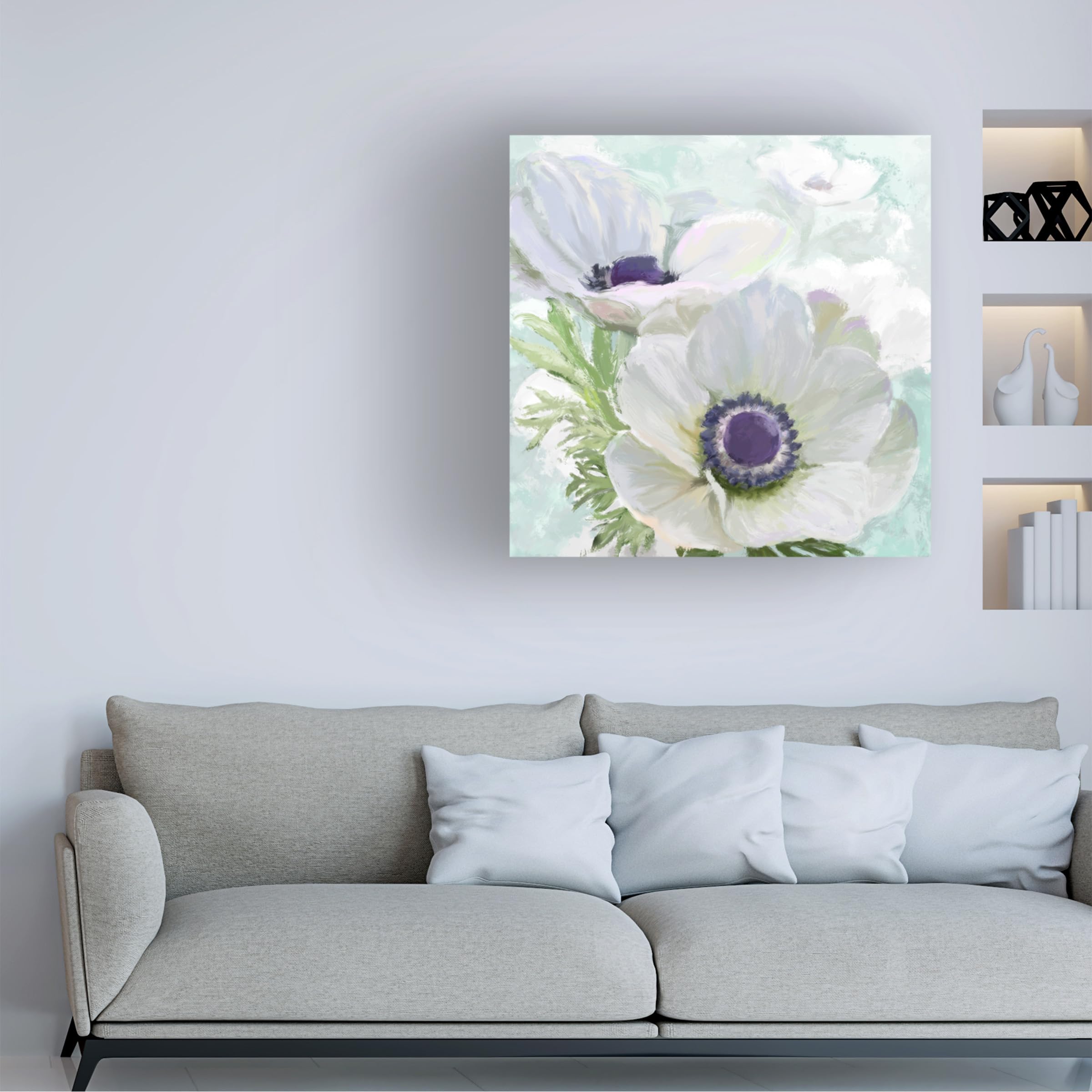 Trademark Fine Art 'Anemone White' Canvas Wall Art Print - Floral Home Decor for Living Room, Bedroom & Office - Handmade by Art Licensing Studio