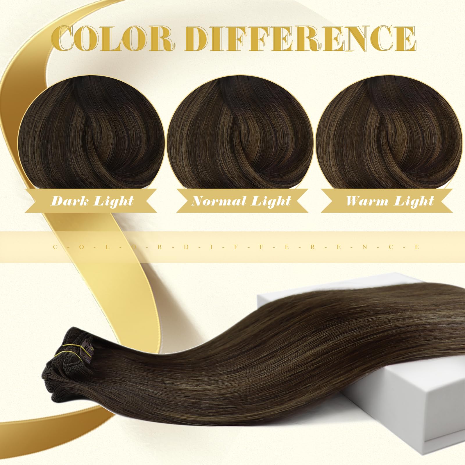 Ve Sunny 22 Inch Clip-in Human Hair Extensions - Balayage Brown Remy Hair Weft (120g, 7Pcs) for Volume & Length | Perfect for Daily Styling, Parties & Special Occasions
