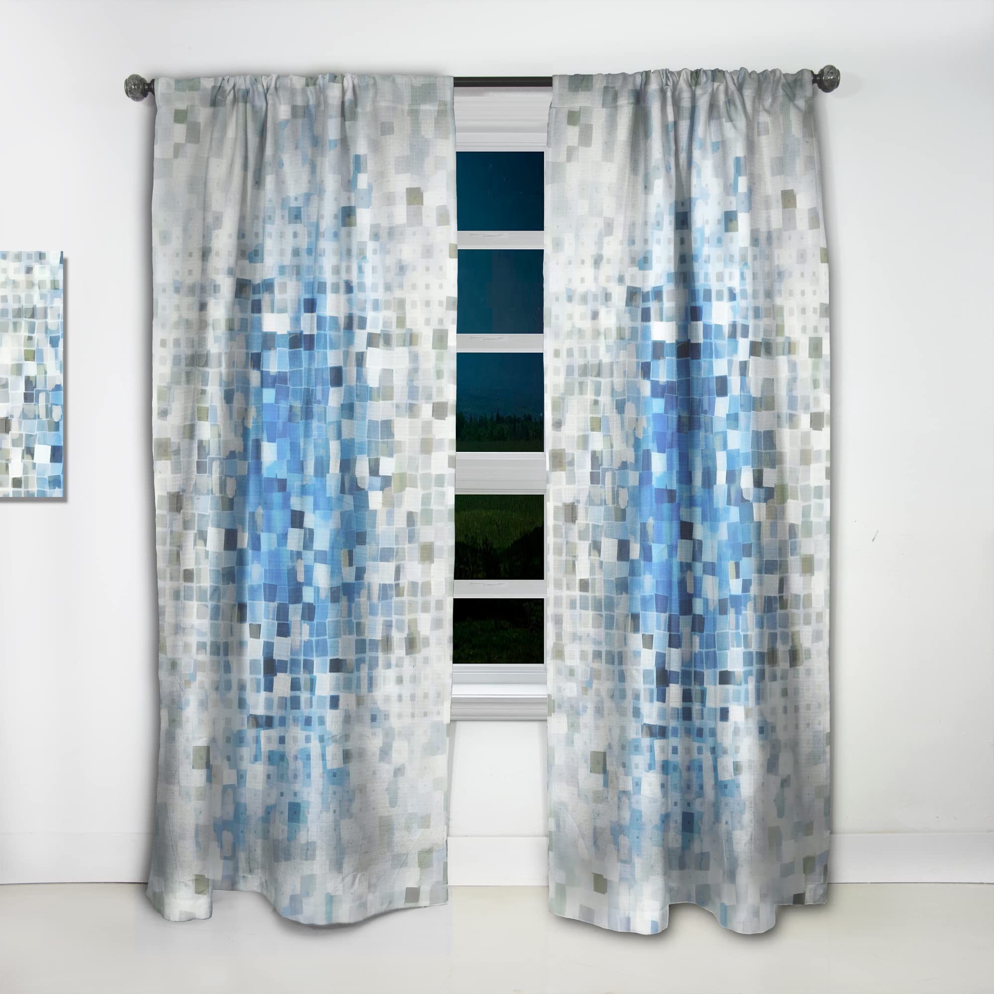 Geometric Blue Spots Thermal Insulated Curtains - Single Panel 52x120 Inches - Blackout Drapes for Bedroom & Living Room - Modern Window Treatment for Home Decor