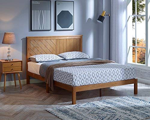 Solid Wood Platform Bed with Headboard - Full Size Bed Frame with Wood Slat Support, No Box Spring Needed - Modern Minimalist Bedroom Furniture for Master Bedroom, Guest Room & Dorm - MUSEHOMEINC