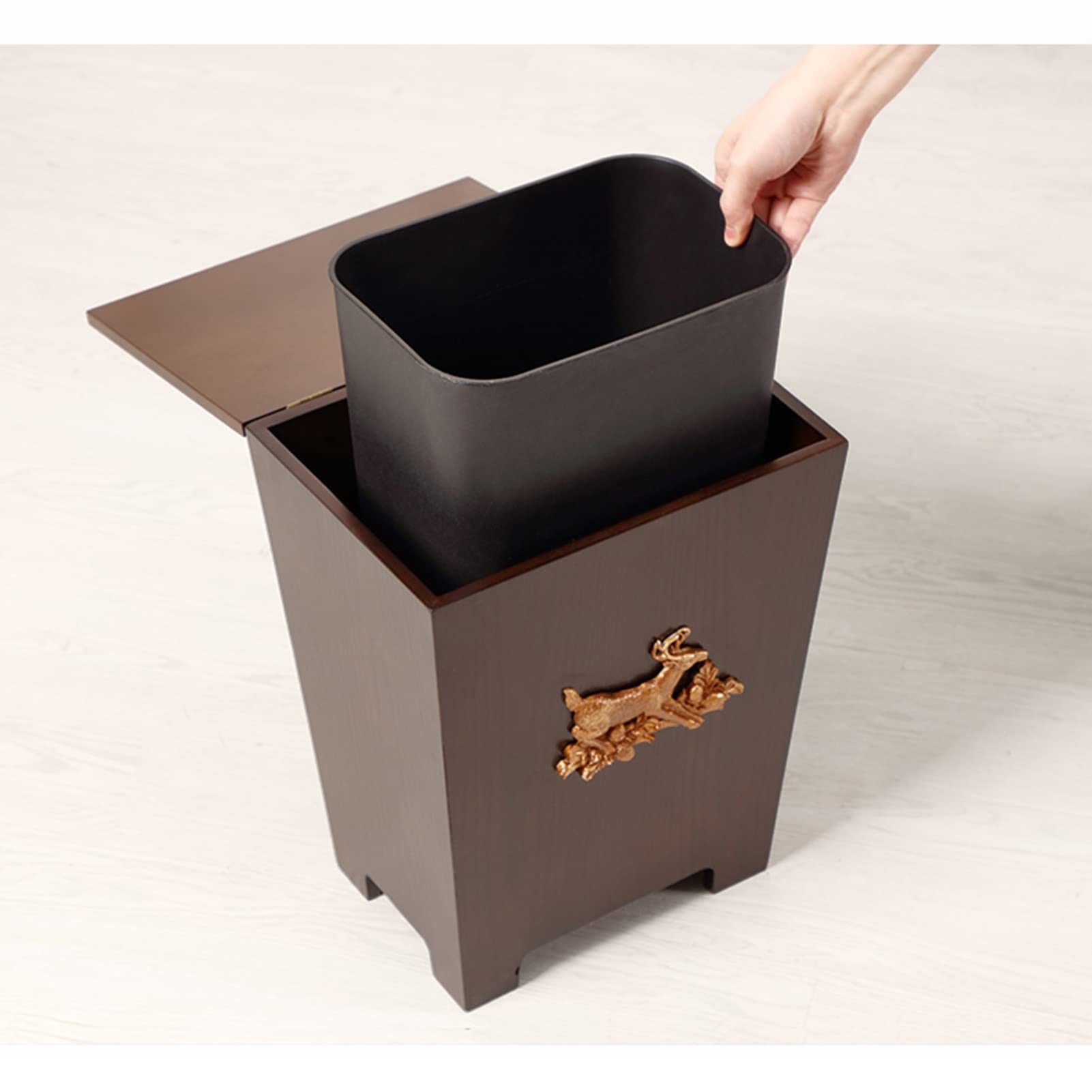 Wooden Trash Can with Lid - Cube Shaped Waste Bin, Creative Retro Style Paper Bins for Bedroom & Living Room | Eco-Friendly Wastebasket for Home Office Decor