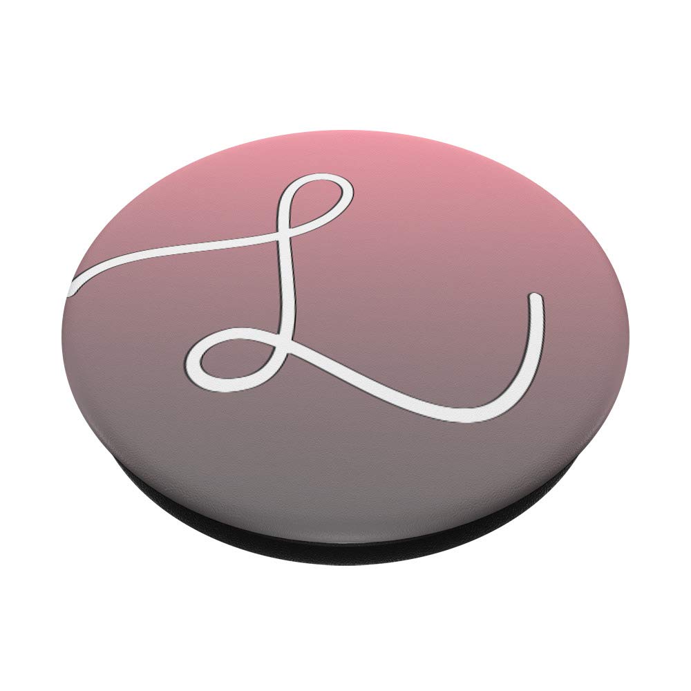 Silver White Initial Letter L Phone Grip - Pink & Gray Swappable PopGrip for Secure Hold, Perfect for Selfies, Video Calls, and Everyday Use
