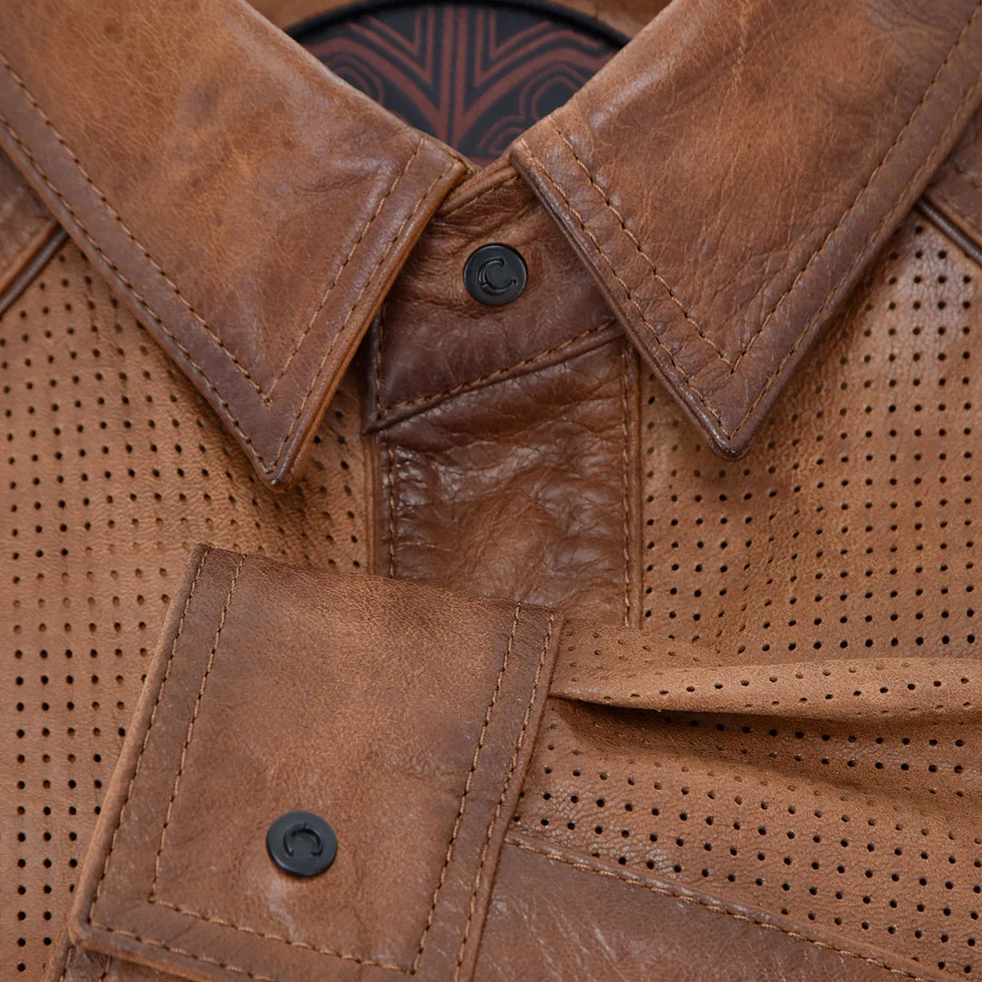 H356COC Men's Casual Fashion Lambskin Blouson Shirt - Premium Cuadra Honey Leather Jacket for Everyday Wear & Outdoor Activities