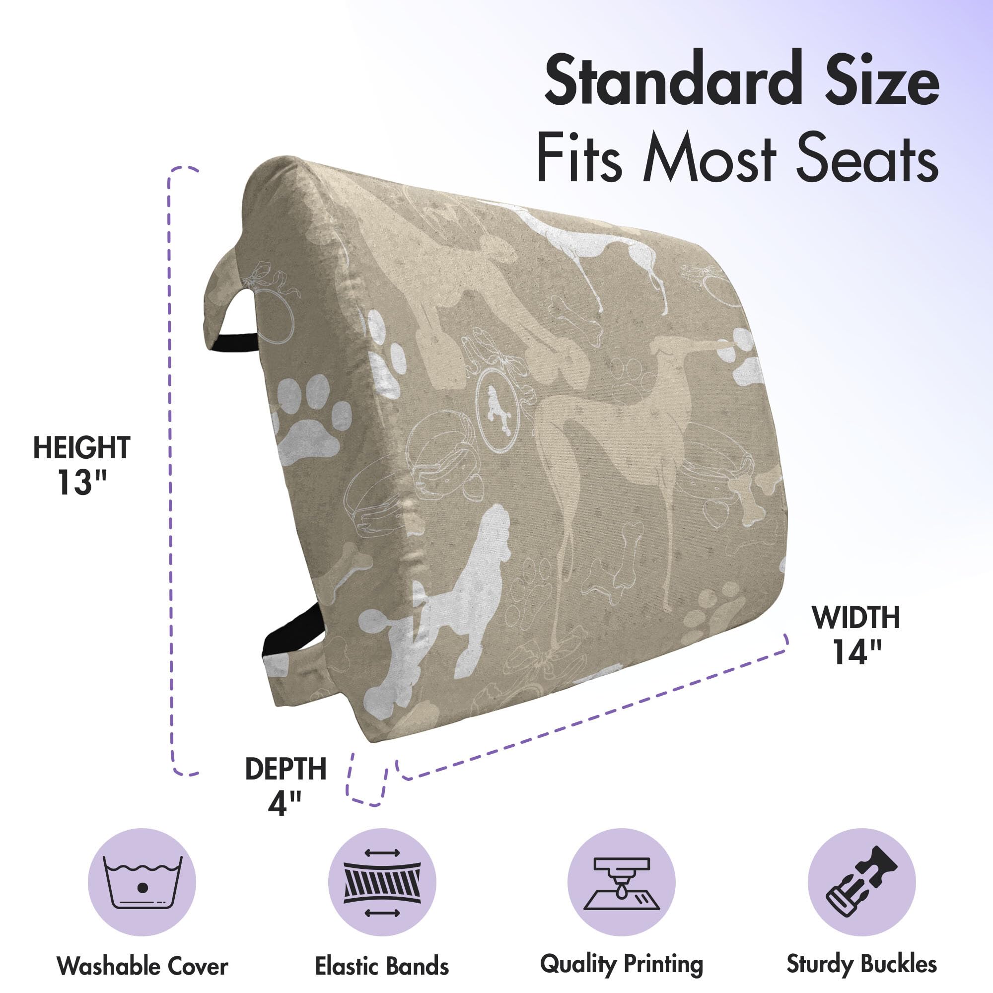 Ambesonne Dog Lover Lumbar Support Pillow - Pet Lover Gift with Paw Print & Bone Design - High Density Foam for Office Chair & Car Seat - 14