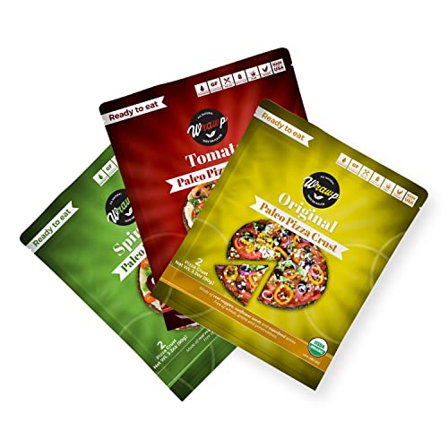 **WrawP Paleo Pizza Crust Variety Pack of 3 (Original, Tomato, Spirulina) – Organic, Gluten-Free, Dairy-Free, Soy-Free, Nut-Free, Vegan – Perfect for Healthy Meals, Keto Diet & Family Gatherings**