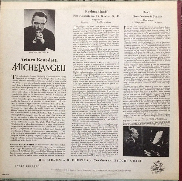 Rachmaninoff Concerto No. 4 in G Minor & Ravel Concerto in G Major LP Album by Arturo Benedetti Michelangeli - NM/M Condition - Perfect for Classical Music Collectors & Vinyl Enthusiasts