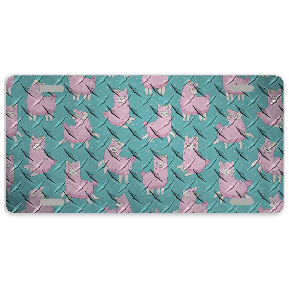 Artsbaba Cute Pink Fluffy Llama Alpaca Metal Car License Plate Cover - 12 x 6 Inches with 4 Holes - Durable Auto Tag for Cars, Trucks & SUVs - Perfect for Road Trips, Gifts & Unique Vehicle Customization