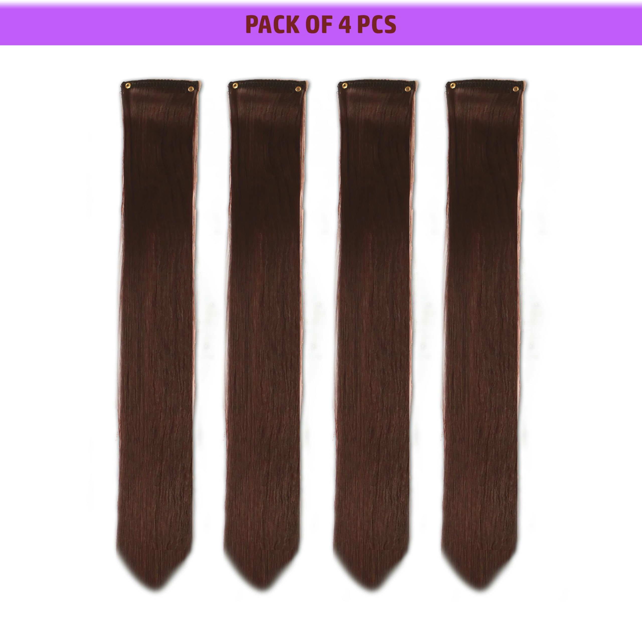 Burgundy Clip-in Hair Extensions for Women - 4-Piece Synthetic Straight Hair Highlights Set for Length & Volume | Perfect for Parties, Cosplay & Daily Styling