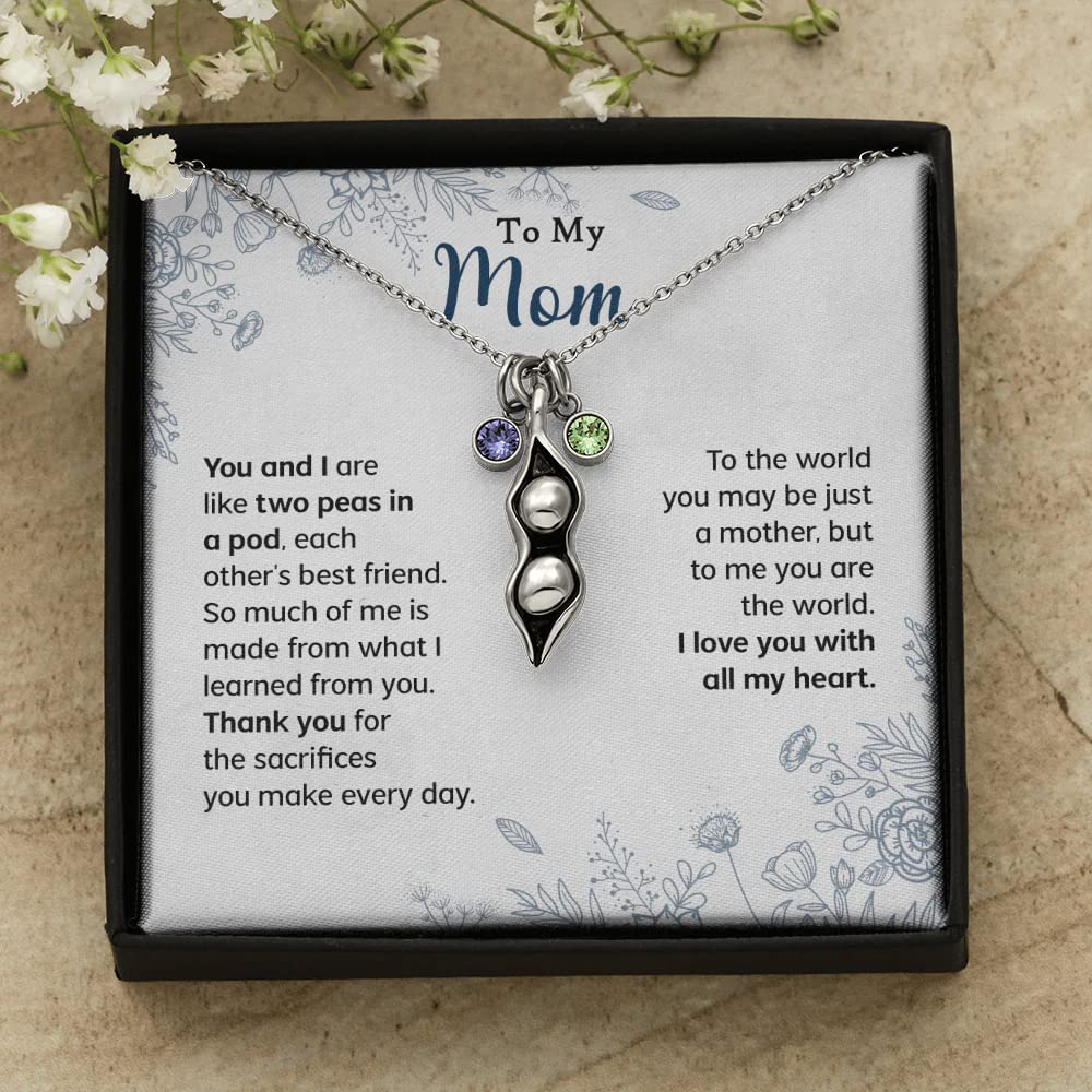 Birthstone Necklace for Mom - Personalized Mother's Day Gift from Daughter or Son - Engraved Message Card & Gift Box Included - Perfect for Birthday, Anniversary & Special Occasions