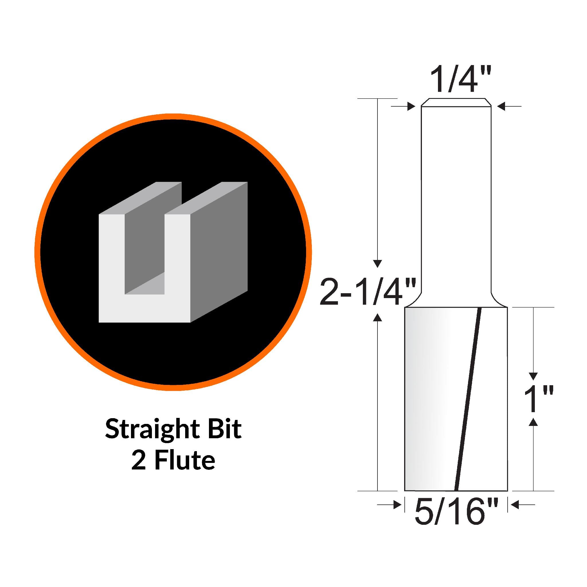 WEN RB104FF 5/16-Inch Straight 2 Flute Carbide Tipped Router Bit with 1/4-Inch Shank for Woodworking, Cabinetry, and DIY Projects