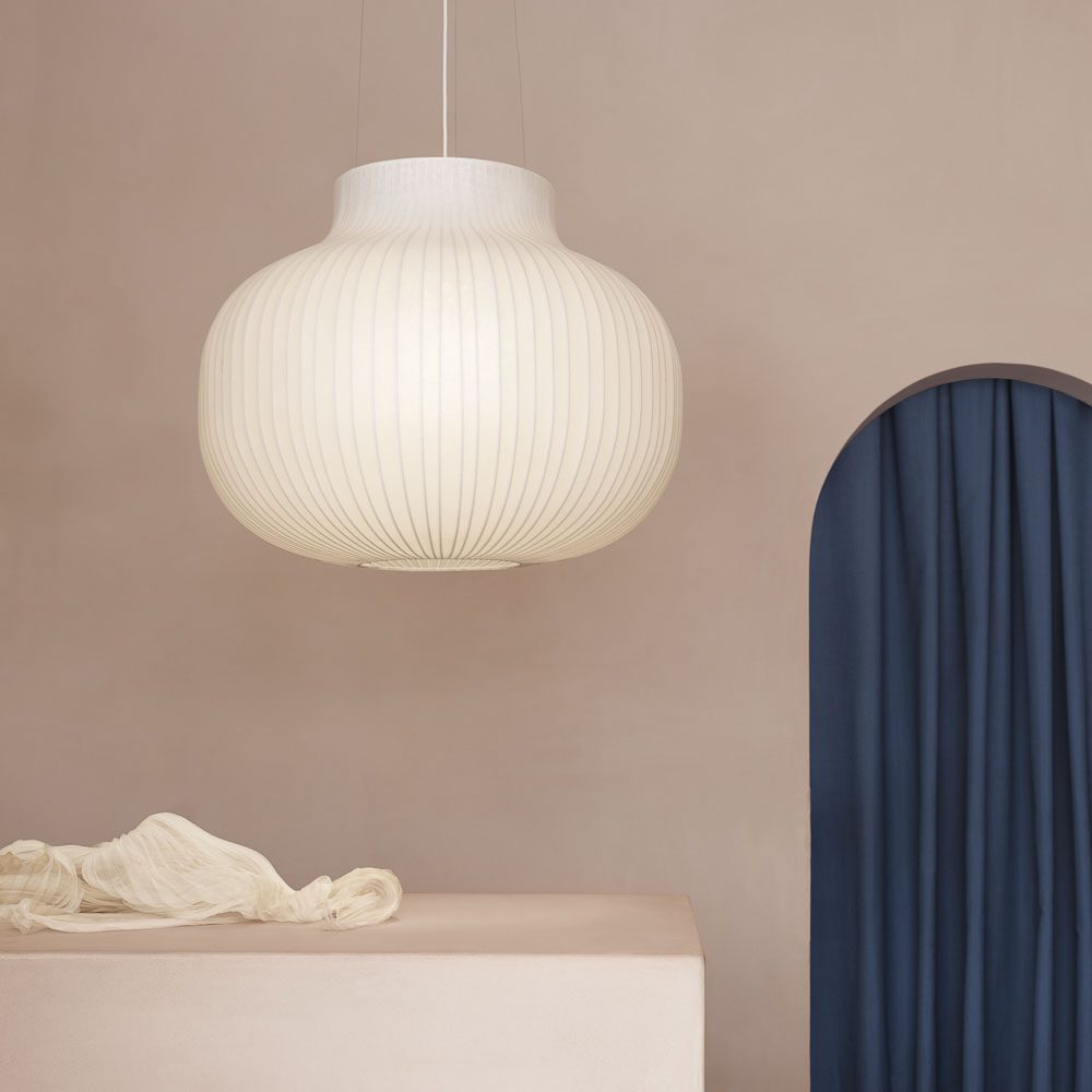 MUUTO Strand Pendant Lamp Ø80cm (Closed) - Modern White Hanging Light Fixture for Dining Room, Kitchen Island & Living Room Decor